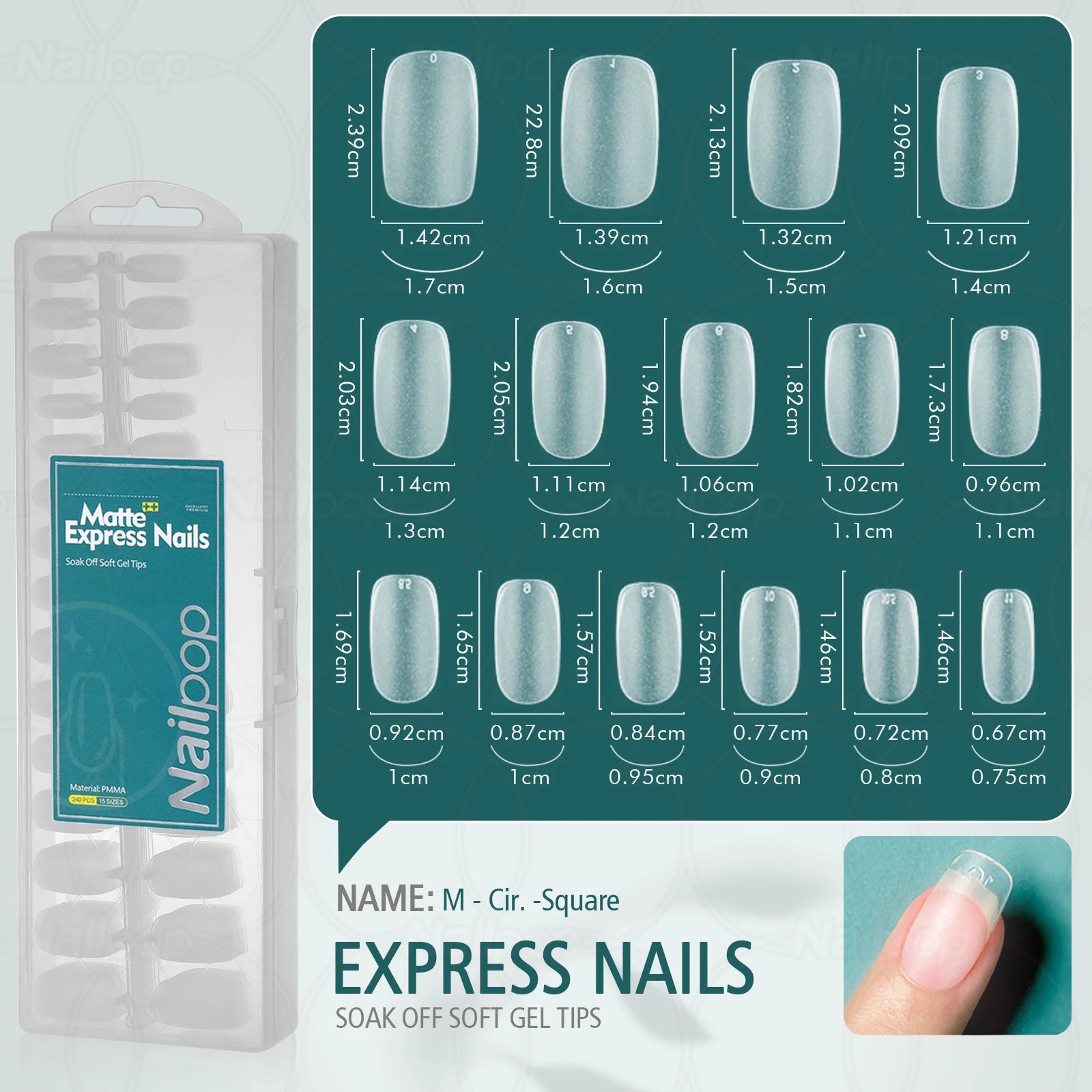 Nailpop Soft Matte False Nail Tips No File Required Durable Premium Qme M-Square-Cir.