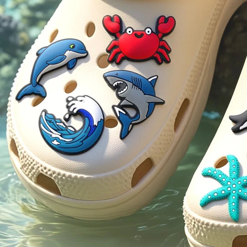 2026 PVC fish series Crab Shark Cute shoe buckle charms accessories decorations for sandals sneaker clog unisex lovers gift drop Qme