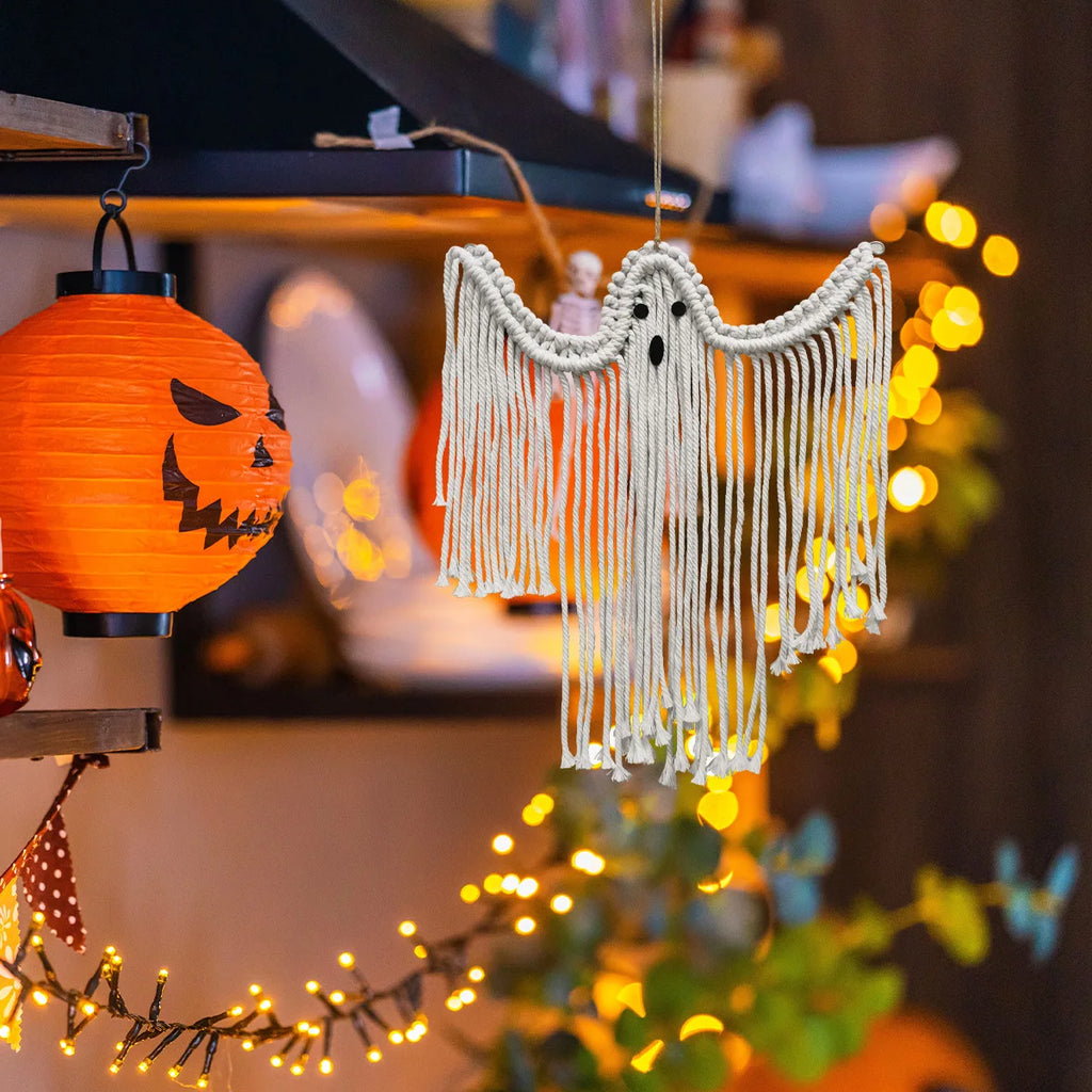 Hand-woven Ghost Wall Hanging Halloween Pendant Decor Holiday Scene Qme