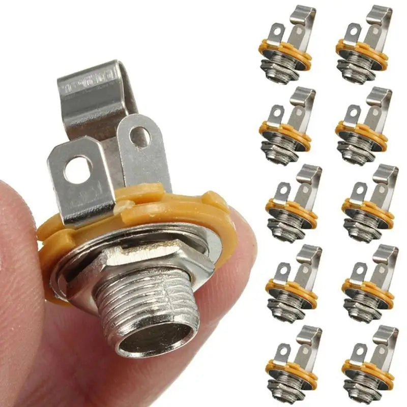 10Pcs 6.35mm / 6.5mm 1/4"" Stereo Plug Jack Audio Female Connector Solder Welding Type Panel Socket Mono TS Panel Chassis Mount Qme