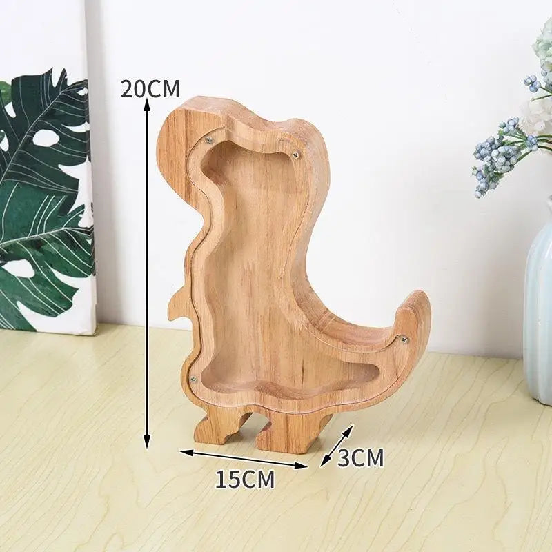 Wooden Animal Piggy Bank Transparent Cat Elephant Dinosaur Wood Qme Dinosaur