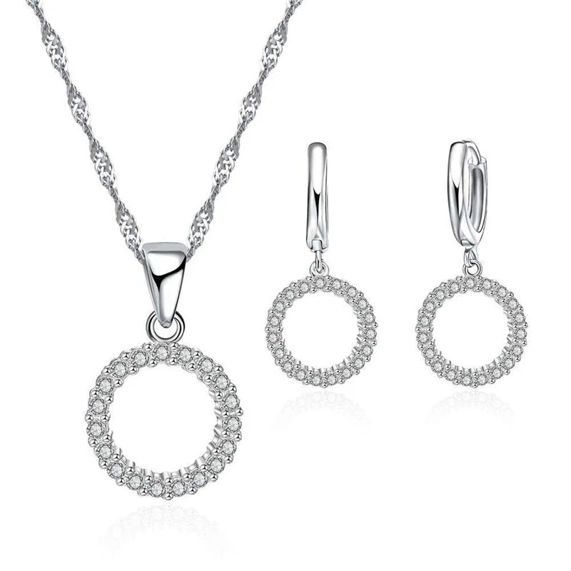 925 Sterling Silver Stamped Bridal Jewelry Sets Beads Cubic Zirconia Necklaces Hoop Earrings Women Girls Engagement Anniversary Qme Default Title