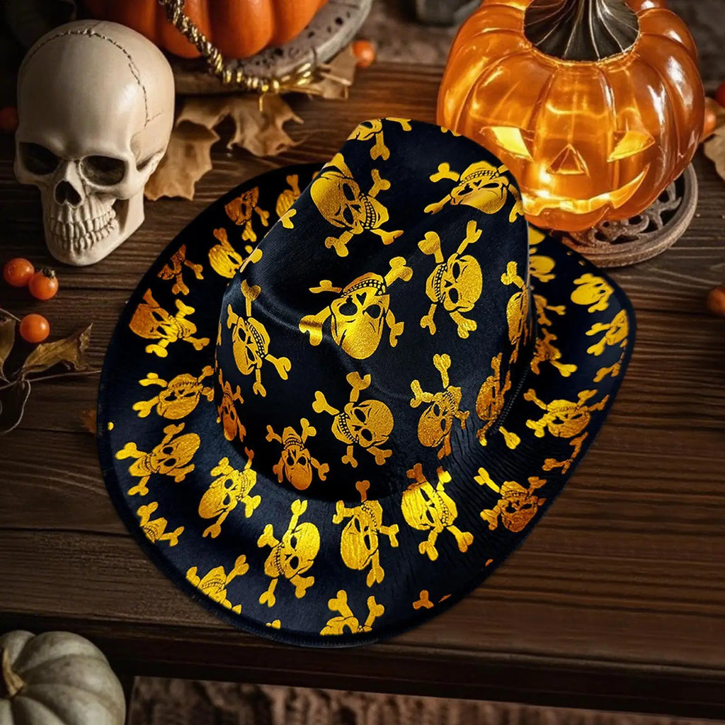 Western Cowboy Hat Skull Pattern Wide Brim Cowgirl Hat With Lanyard Dress Up Headwear For Masquerade Family Gathering Party Qme