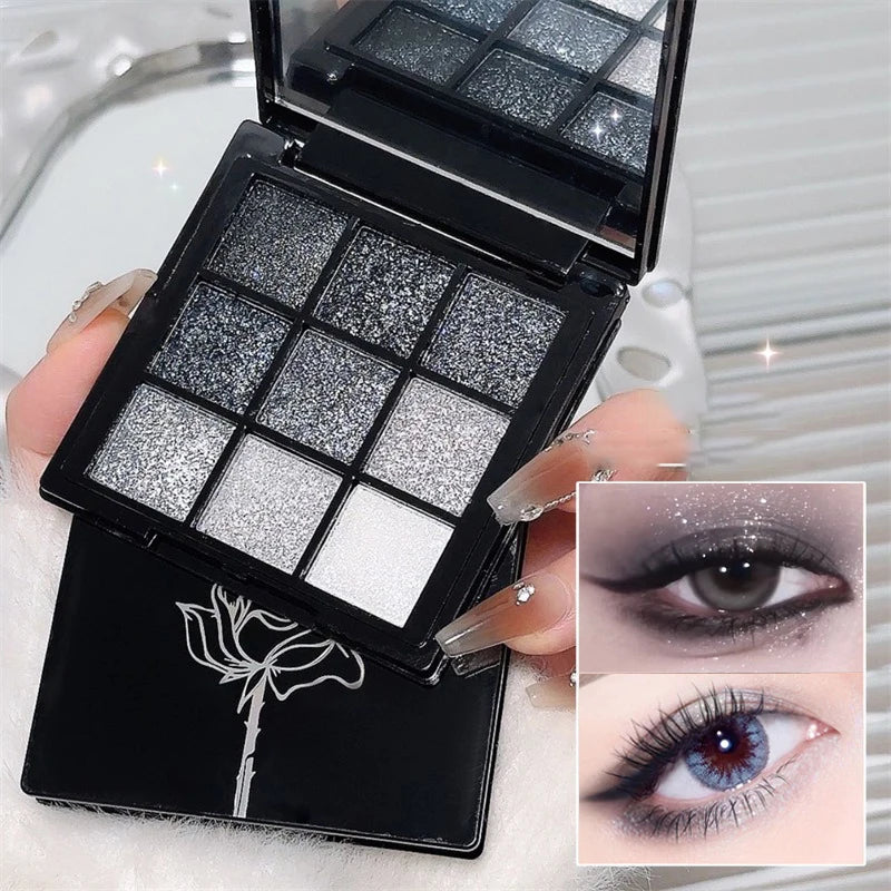 Punk Smoked Black Gray 9 Color Eyeshadow Makeup Palette Dark Color Pressed Glitter for Eyes Shadow Pigment Powder Cosmetics Qme