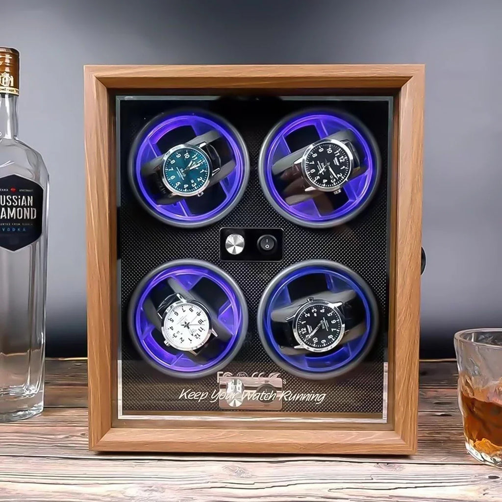 2 4 Slots Wood Watch Winder High-End Automatic Watche Box Mute Motor Watch Cabinet Clock Storage LED Jewelry Store DisplayBox Qme