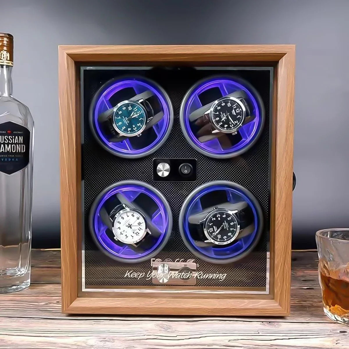 2 4 Slots Wood Watch Winder High-End Automatic Watche Box Mute Motor Watch Cabinet Clock Storage LED Jewelry Store DisplayBox Qme