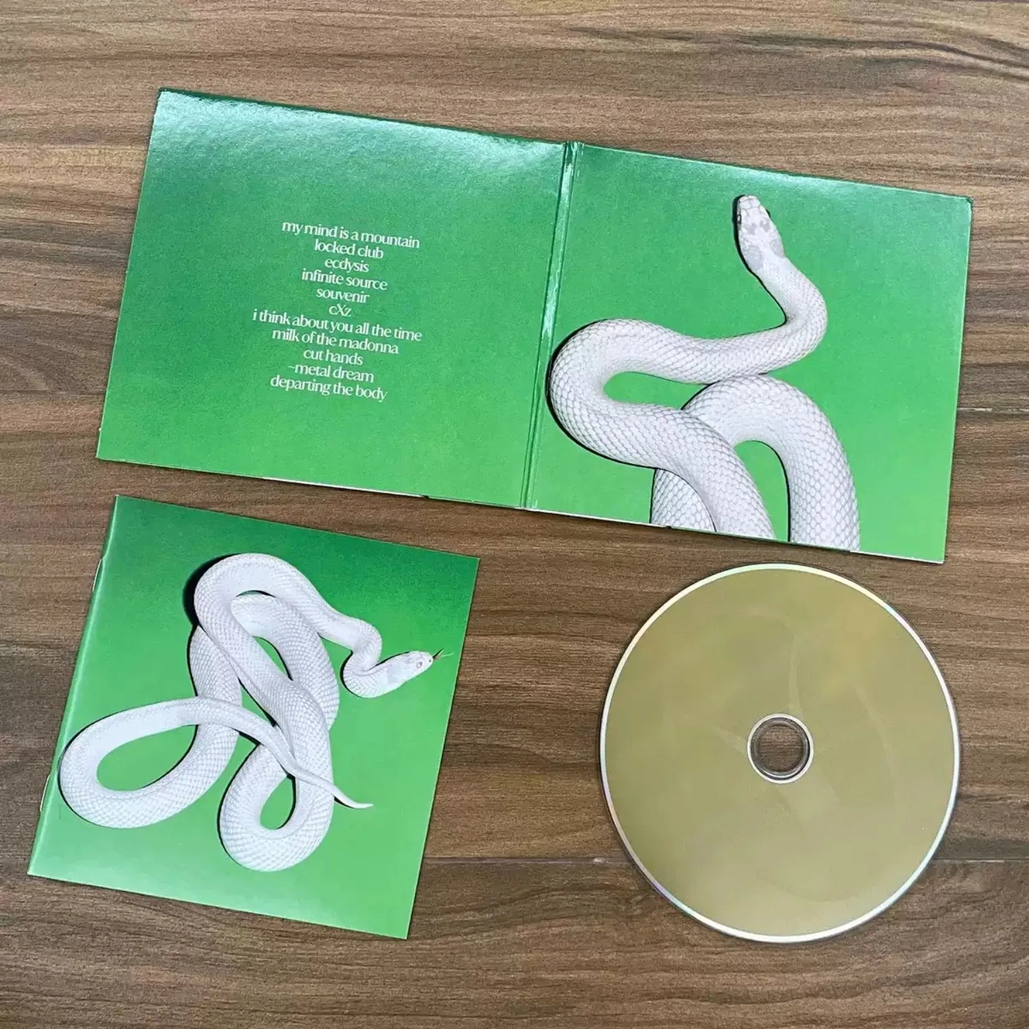 Alternative Rock Music CD, Green Background White Visual Art Themed Cover, Avant-Garde Emotional Track Collection Qme