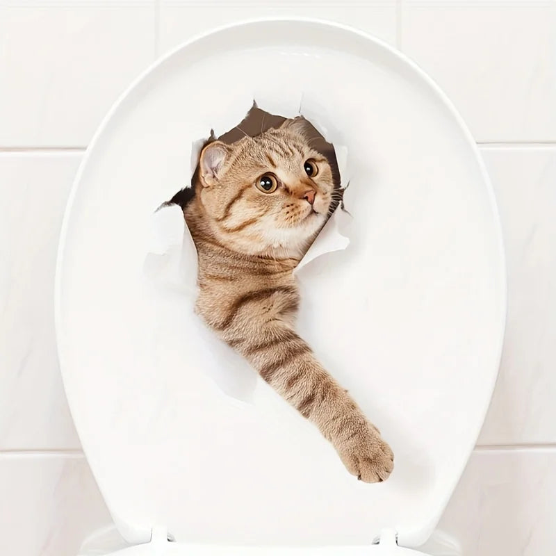 Cartoon Cat Toilet Sticker Bathroom Beauty Decoration Cover Qme