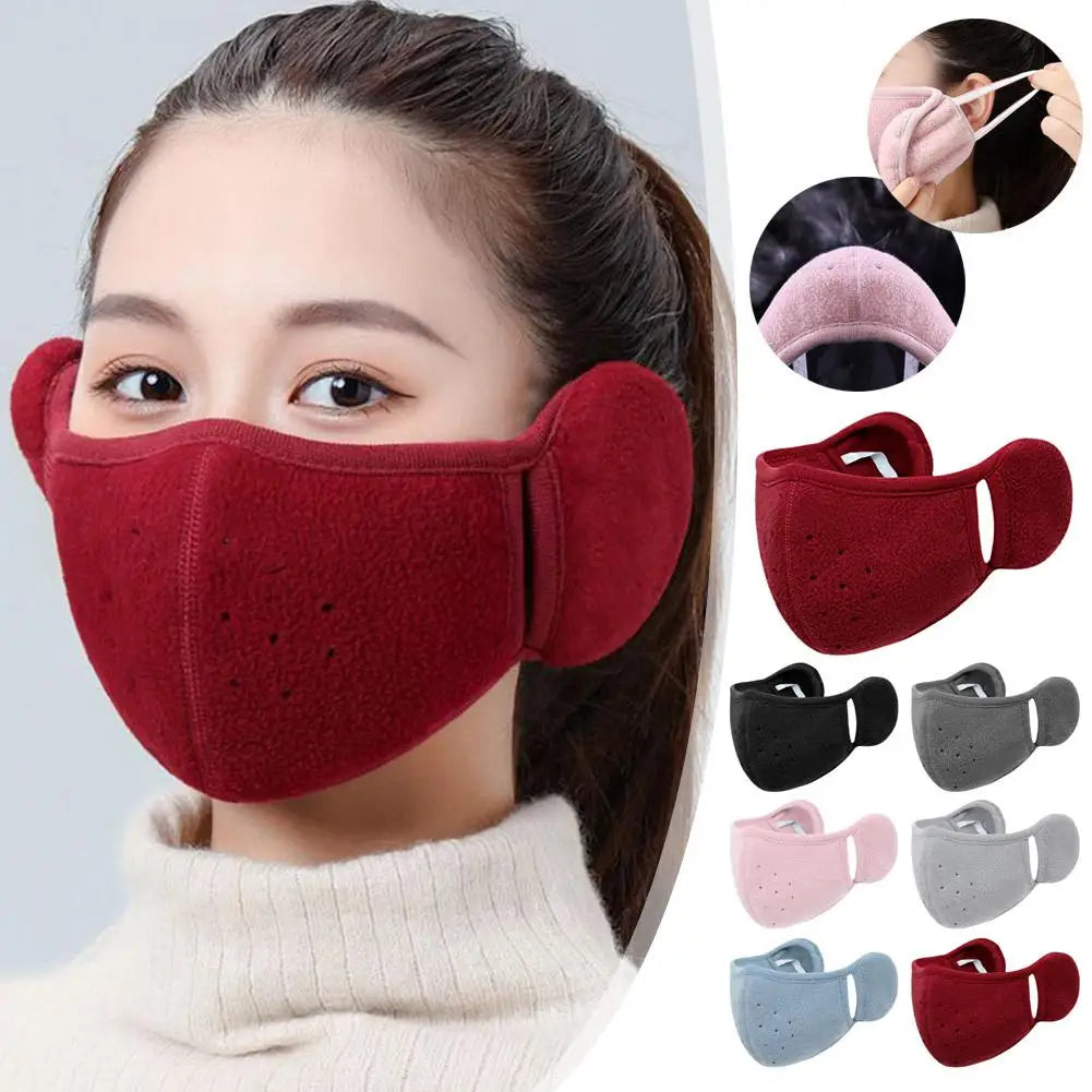 NEW Winter Fleece Earmuffs with Windproof Mouth Cover Unisex Warm Ear Warmer Breathable Face Mask for Outdoor Activities Qme