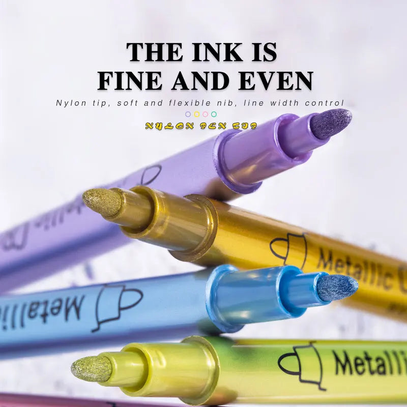 24 Colors Metallic Marker Pens Waterproof Permanent Paint Pen for Black Paper Glass Rock DIY Craft Scrapbook Art Supplies Qme
