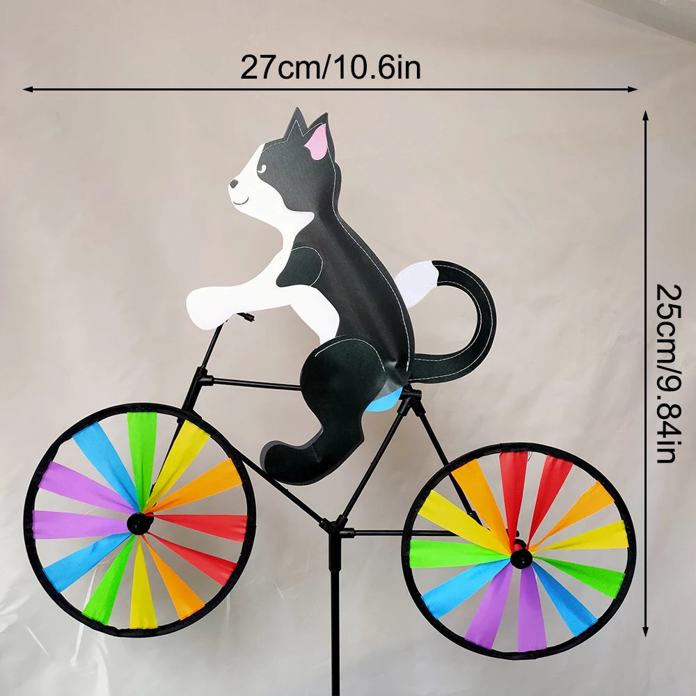 Animal Riding Three-dimensional Cartoon Modelling Windmill Creative Bicycle Wind Spinners Standing Pole Garden Yard Decoration Qme