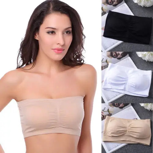Double Layers Plus Size Strapless Bra Bandeau Tube Removable Padded Top Stretchy Seamless Bandeau Bra Boob Crop Spaghetti Strap Qme