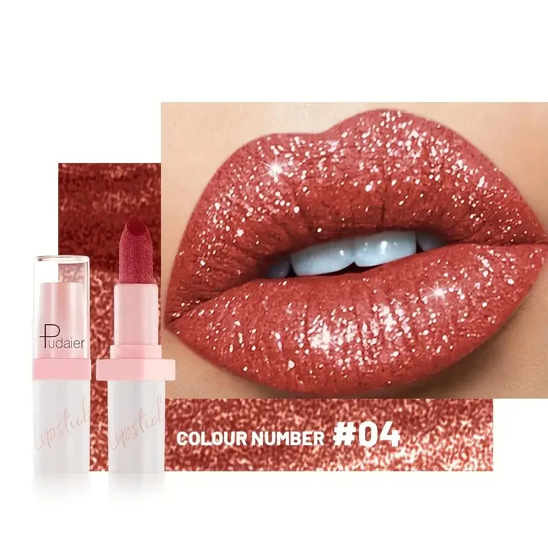 Glitter Shine Pearl Lipstick Long-lasting Waterproof Metallic Lip Qme 04