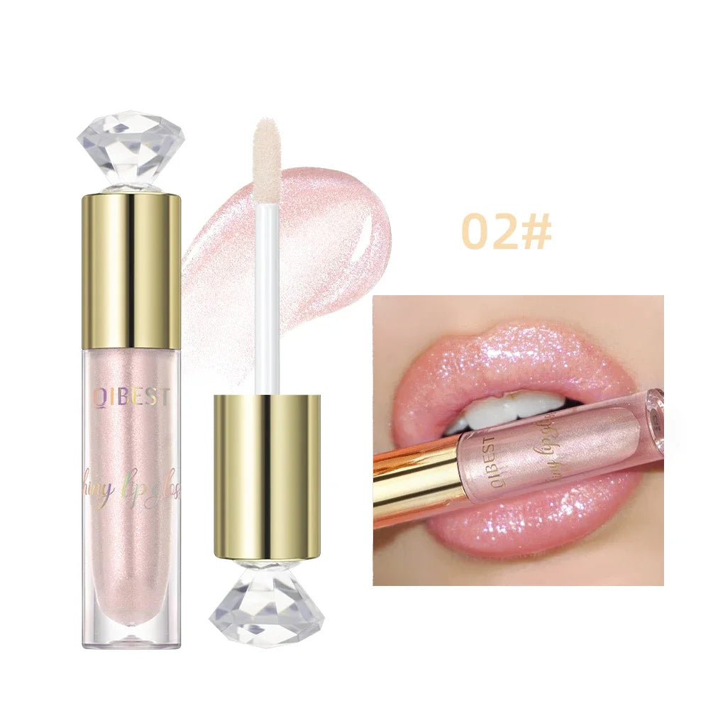 QIBEST Glitter Metallic Lip Glaze Shiny Long Lasting Shimmer Lip Gloss Moisturizing Liquid Lipstick Makeup Lip Tint For Women Qme 02