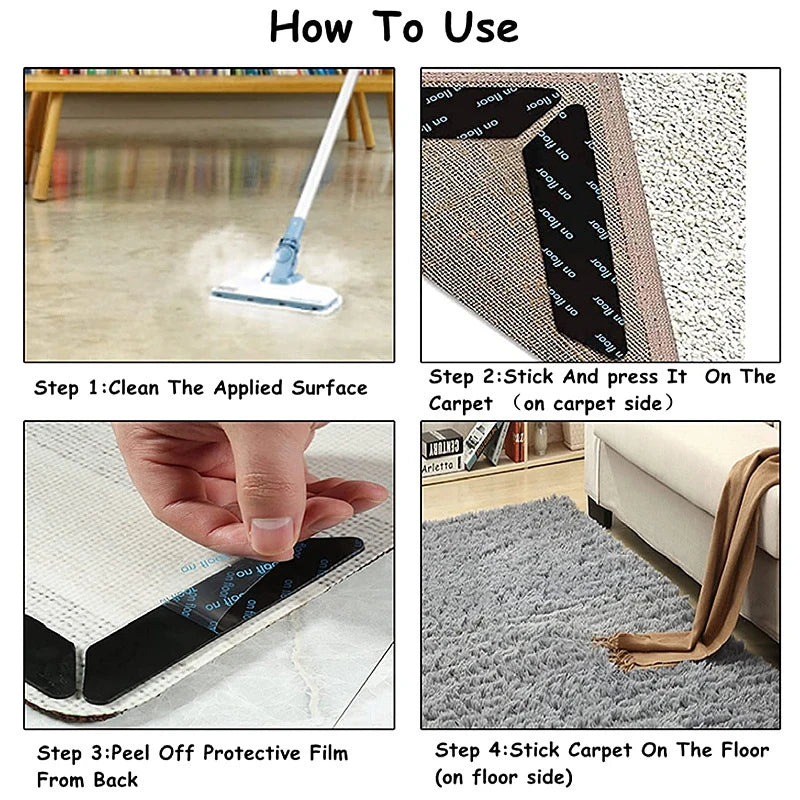 Carpet Non-slip Sticker Reusable Washable Anti-slip Mat Anti Curling Rug Pads Floor Carpet Corner Clip Fixed Grippers Tape Qme