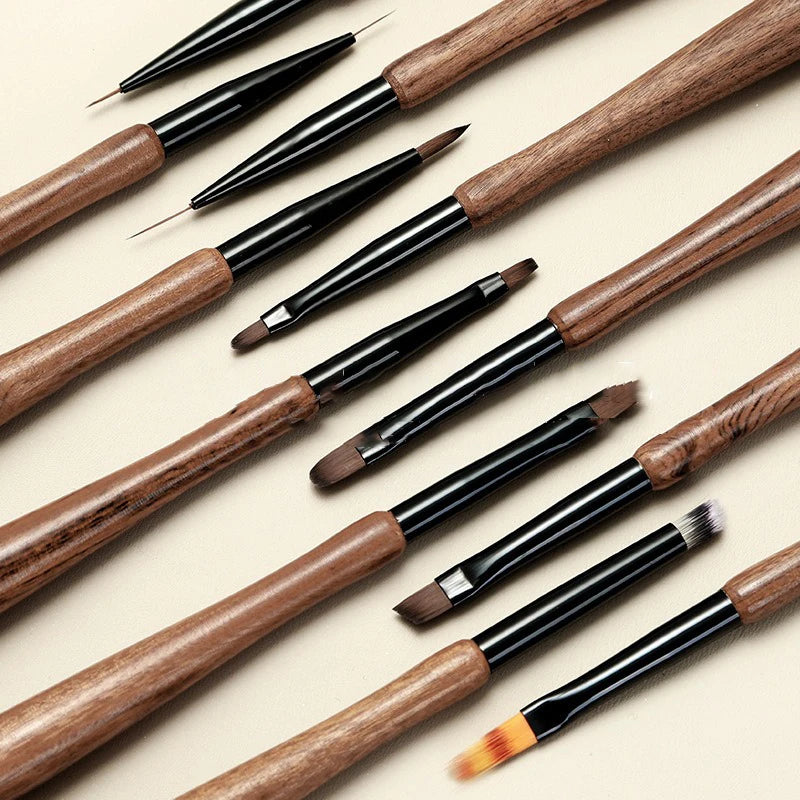 Round Wood Handle Nail Art Liner Brush DIY Painting Pen Sandalwood Brushes Set Drawing Fine Lines Stripe Pen UV Gel Nail Salon Qme