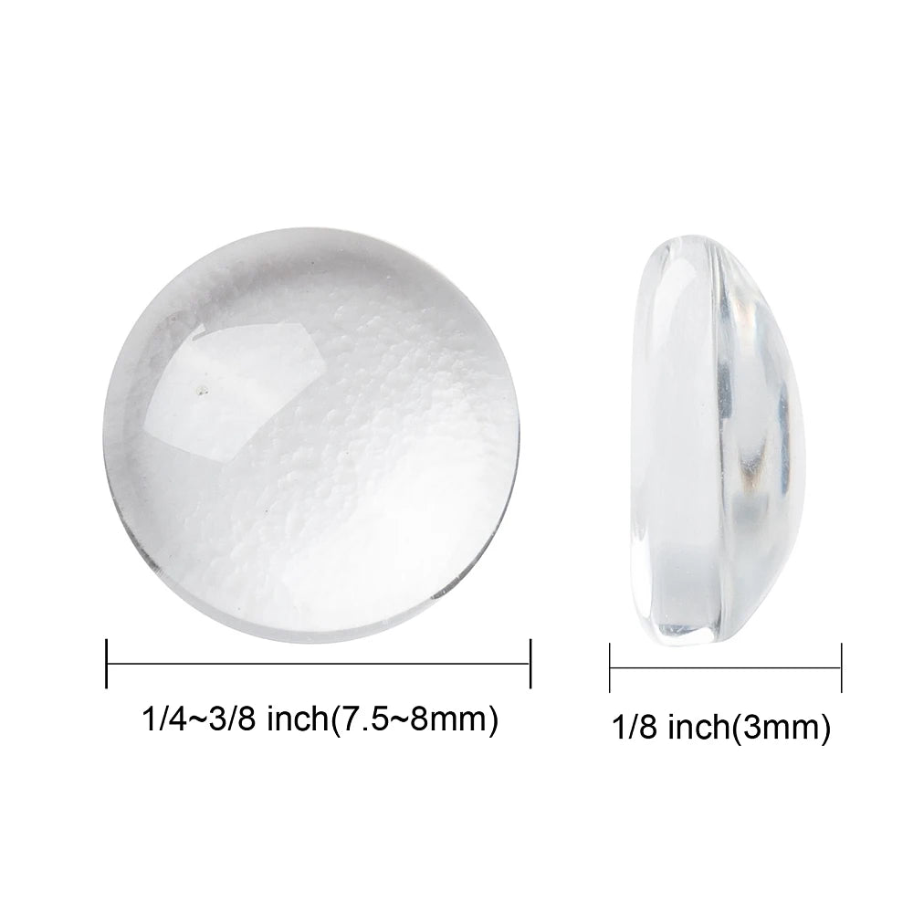 PandaHall 200pcs Professional Glass Cabochons 8 10 12 14 16 18 20 25mm Clear Dome for Precision Jewelry Mounting & Settings Qme 8mm