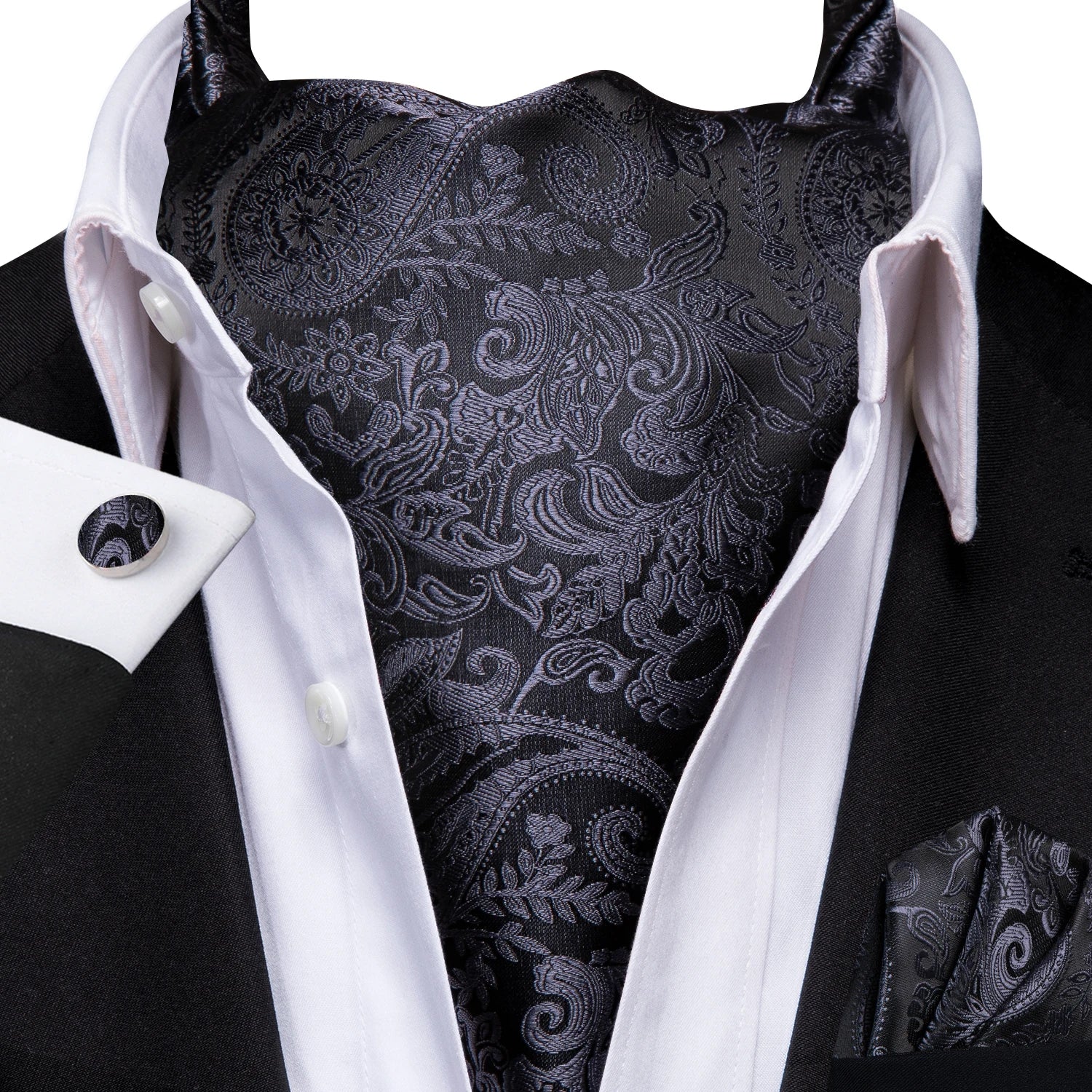 Men's Ascots Fashion Luxury Paisley Cravat Set with Cufflinks and Handkerchiefs for Daily Casual Outing Qme LDAS1170