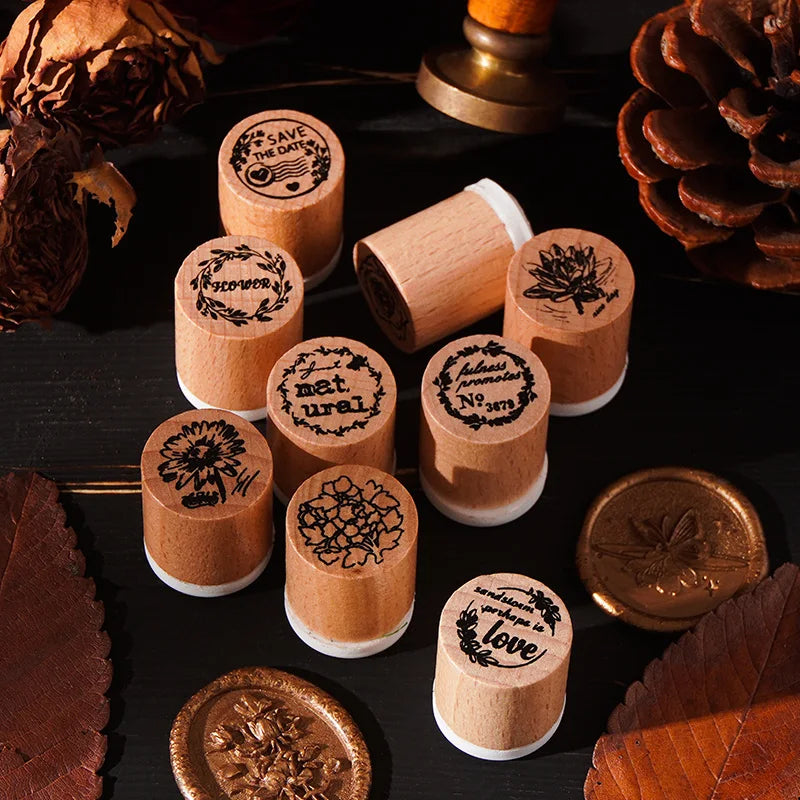 6 pcs Cartoon Text Flowers Week Wooden Rubber Stamp Scrapbooking Deco DIY Craft Standard Wooden Stamps Set Qme