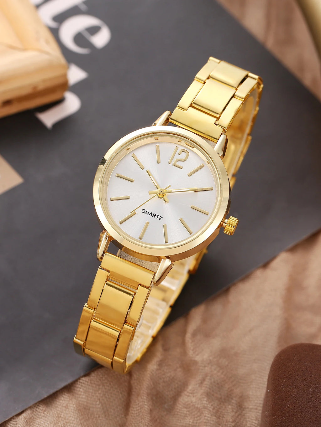 2-piece women's small dial casual versatile quartz watch set for middle and high school students Qme
