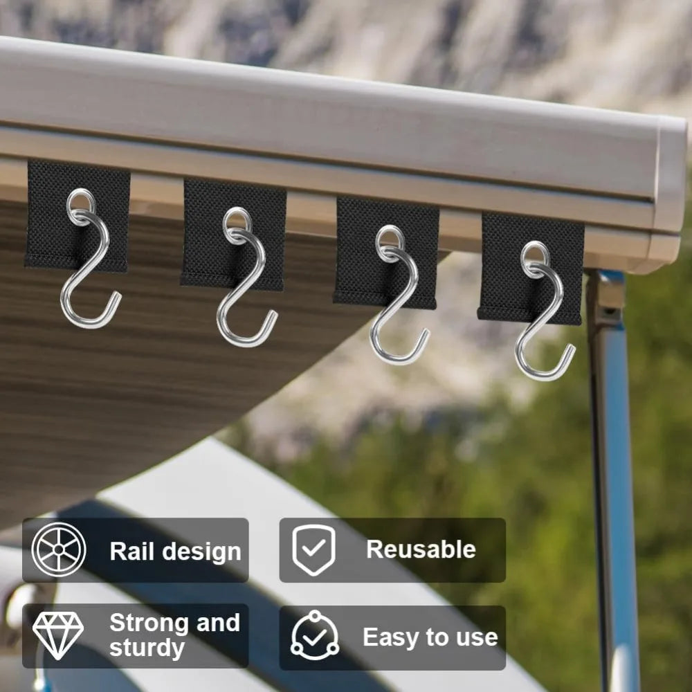 6-12PCS RV Camping Awning Hooks Clips Stainless Steel Sunshade Rail Hook RV Tent Hangers Sunshade Hook Clips Camper accessories Qme
