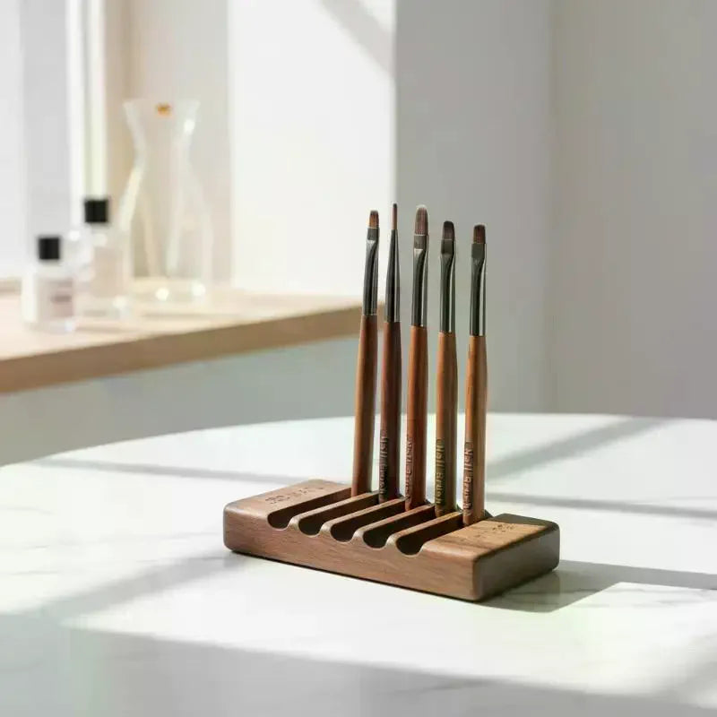 1 Pcs 6 Grids Nail Brush Rack Shelf Painting Pen Rest Holder Stand Wood UV Gel Brush Display Holder Qme