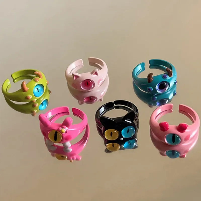 Funny Big eye little Monster Open Rings Women Cartoon Cute Cat Resin Finger Ring Y2K Fashion Couple Friends Jewelry Gifts Qme