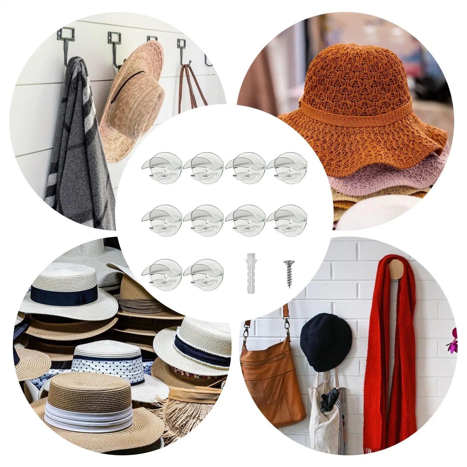 Hat Hooks For Wall 10 Pieces No Punching Hat Hanger No Punching Adhesive Hooks For Bathroom Shower Kitchen Bedroom Apartment Qme