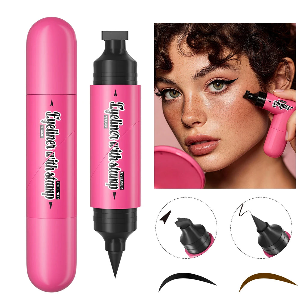 2 IN 1 Rotatable Winged Eyeliner Stamp Waterproof Quick Dry No Smudge Long Lasting Liquid Eyeliner Pen for Beginners Lazy Makeup Qme