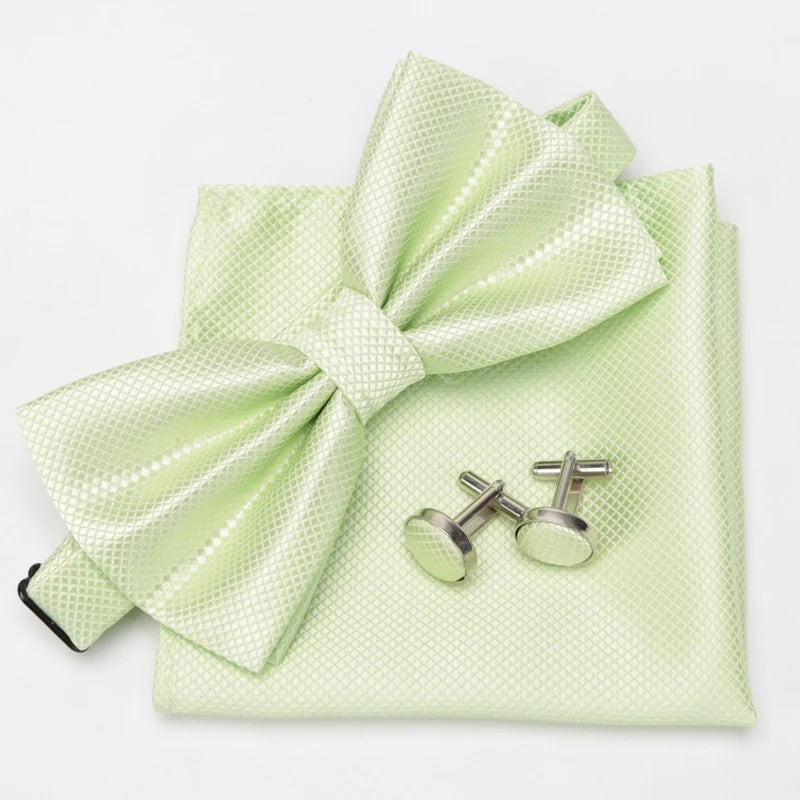 Men Bowtie Plaids Classic Fashion Wedding Party Formal Cufflinks Bow Qme light green
