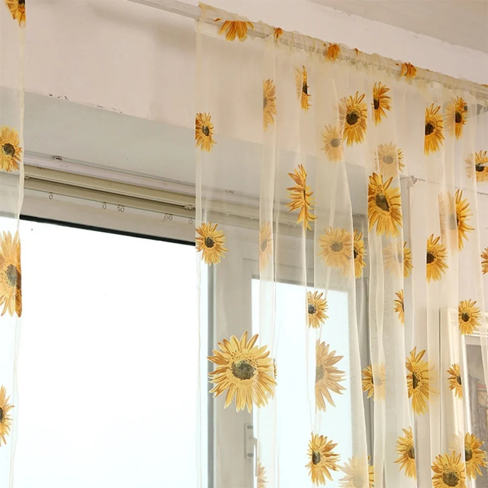 Sunflower Window Panels Drapes Curtains Sheer Voile Tulle Home Room Qme