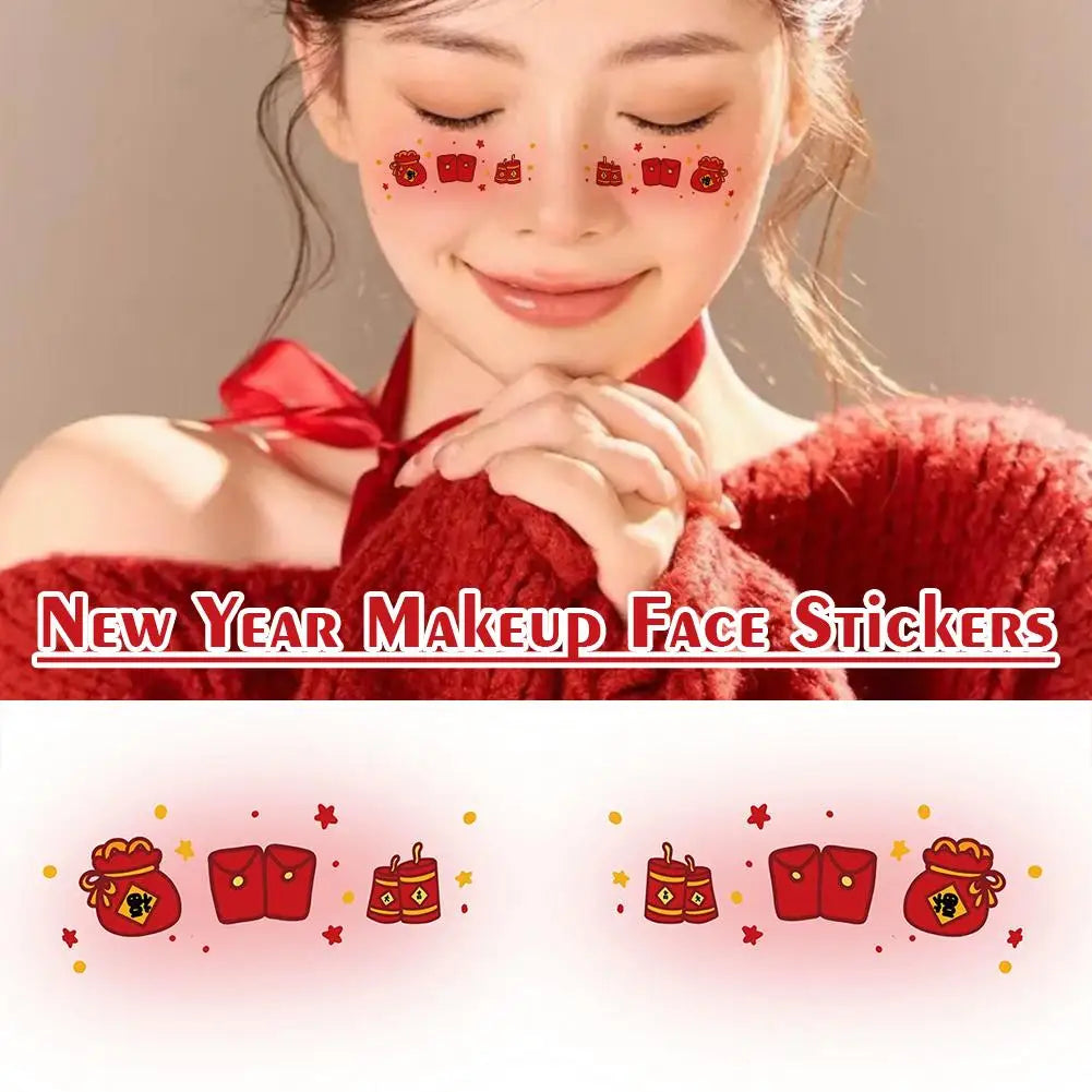 2026 New Year Face Decals Easy-Apply Festive Makeup Stickers For Parties Temporary Waterproof Facial Decor Tattoo Accessori M3M6 Qme