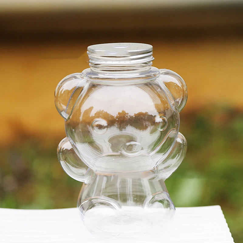 Homemade Drinks Sealed Plastic Cup Big Head Bear Transparent Juice Qme