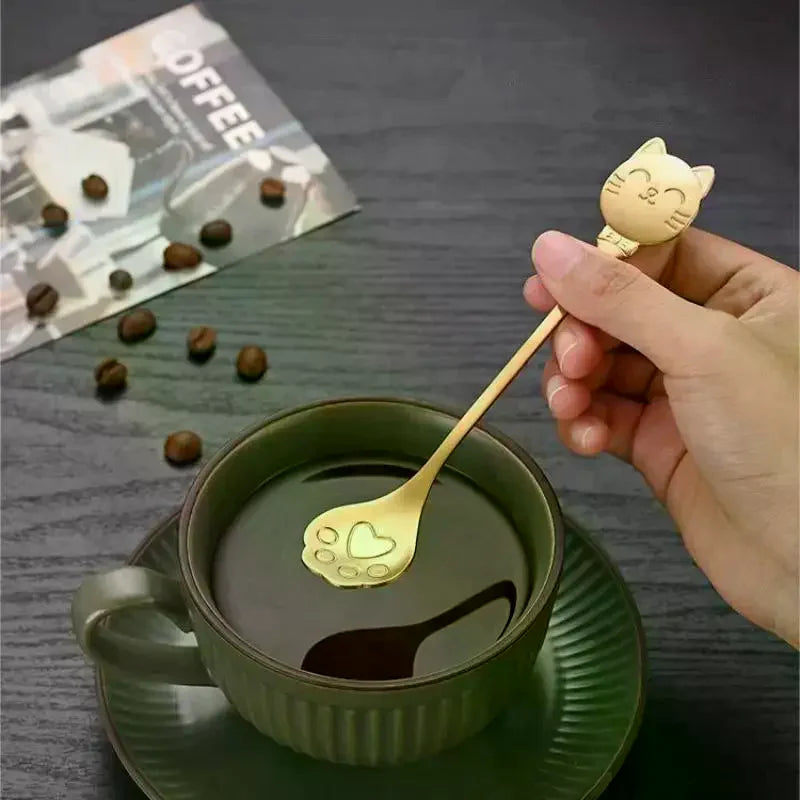 Stainless Steel Coffee Mixing Spoon Creative Cat Claw Spoon Ice Cream Cake Dessert Teaspoon Scoops Tableware Kitchen Accessories Qme
