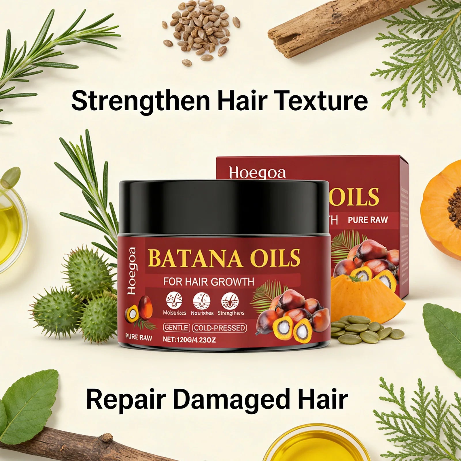 Batana Hair Care Oil Repair Damaged Strengthen Roots Anti Hair Loss Breakage Smooth Non-greasy Health Hair Regrowth Serum 120g Qme