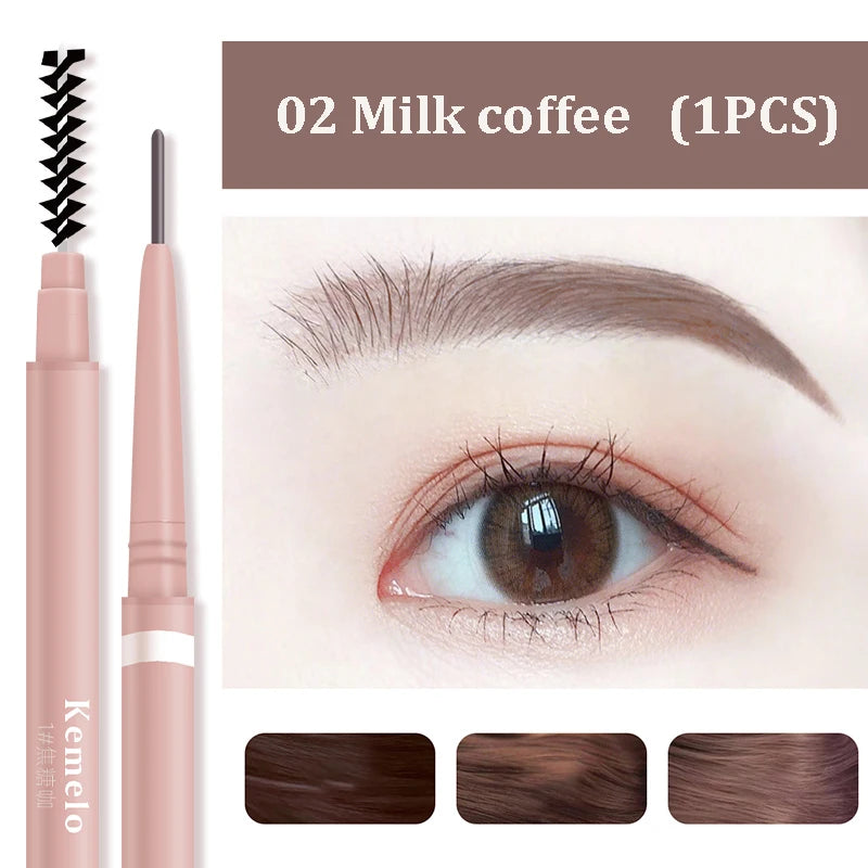 1.5mm Ultra Fine Double-Ended Eyebrow Pencil Automatic Rotating Natural Waterproof Long Lasting Professional Eyebrow Pen Makeup Qme 02 Milk Coffee