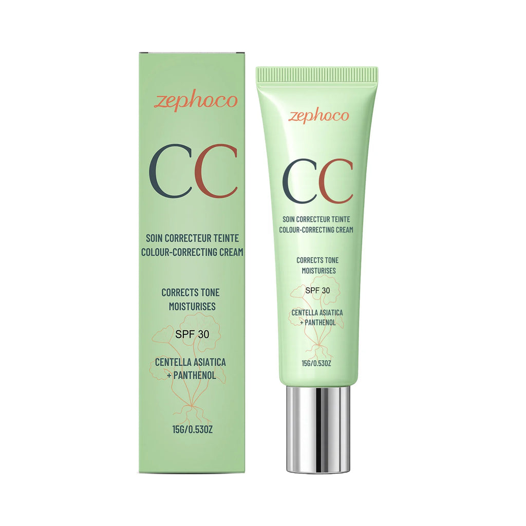 Zephoco Color Correcting Cream SPF 30 Anti UV Sun Protection Redness Blemish Cover Waterproof Centella CC Cream Foundation 15g Qme 15g Boxed