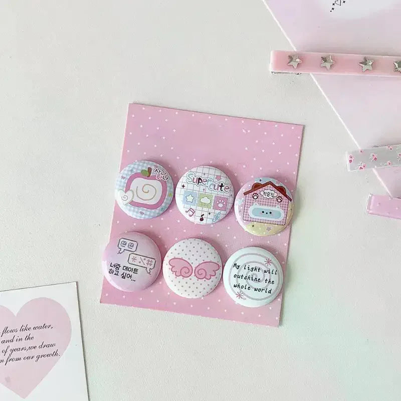 6Pcs Retro Cute 25mm Mini Cartoon Button Badge Kawaii Girls Kids Backpack Pencil Bag DIY Decorative Brooch Pins Qme