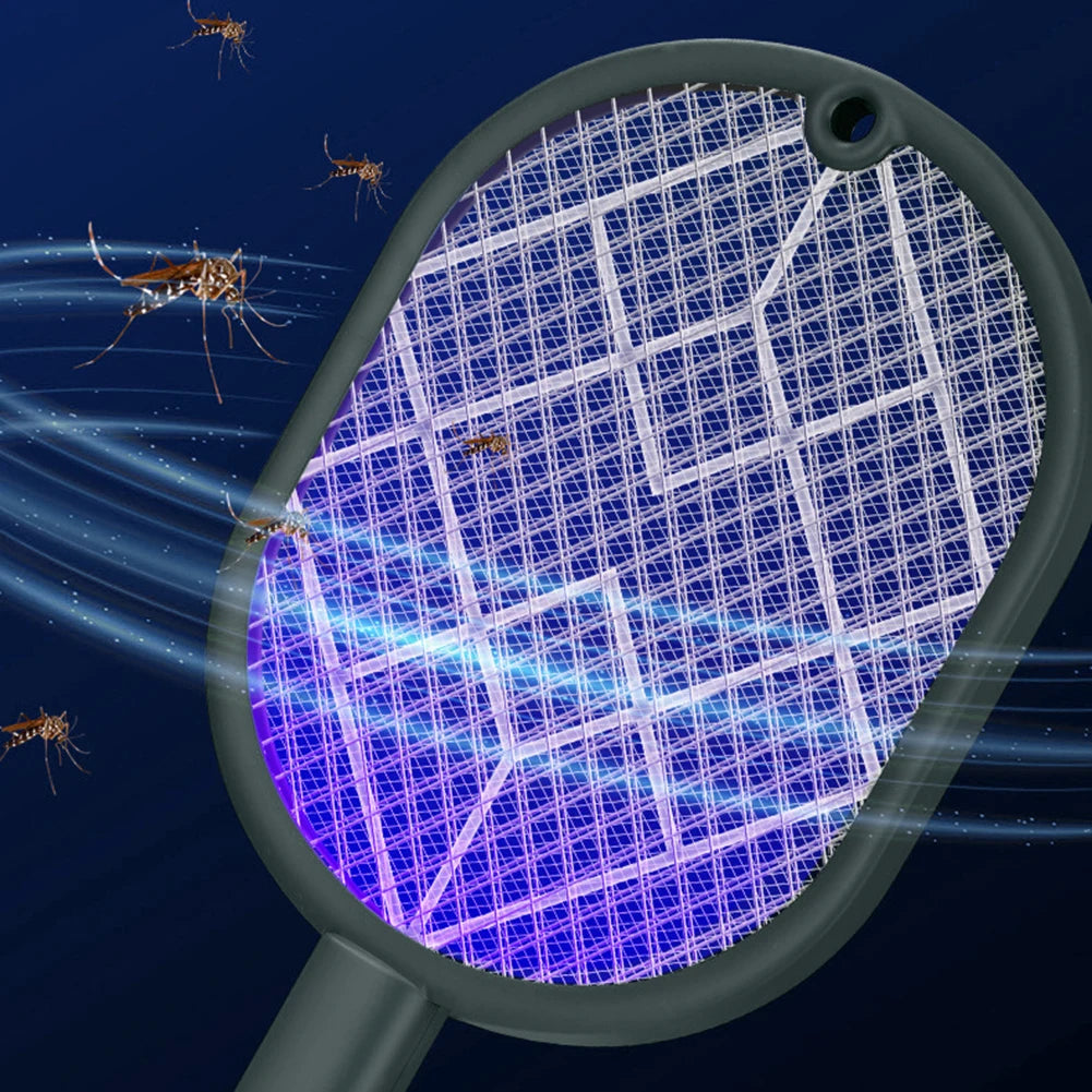2-in-1 Electric Fly Swatter Insect Killer USB Rechargeable Detachable Handheld Automatic Tapping Mode Indoor and Outdoor Qme