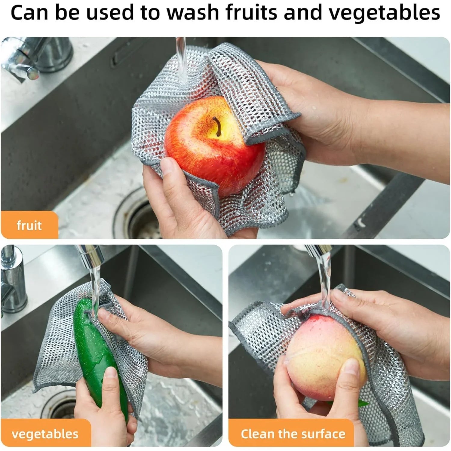 Multipurpose Wire Miracle Cleaning Cloths, Magnifying Wire Dishwashing Rags for Wet and Dry Mesh Microfiber Cleaning Cloth Qme