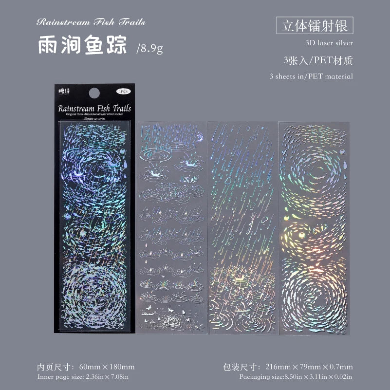 3sheets Element Collection Series Kawaii PET Laser Silver Stickers DIY Diary Phone Case Handmade Scrapbook Aesthetic Stickers Qme 1