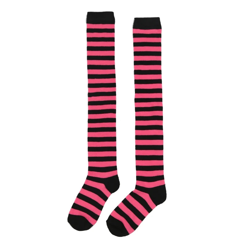Women Striped Stockings Over Knee Length JK Long Socks Ladies Girls Qme A13 One Size