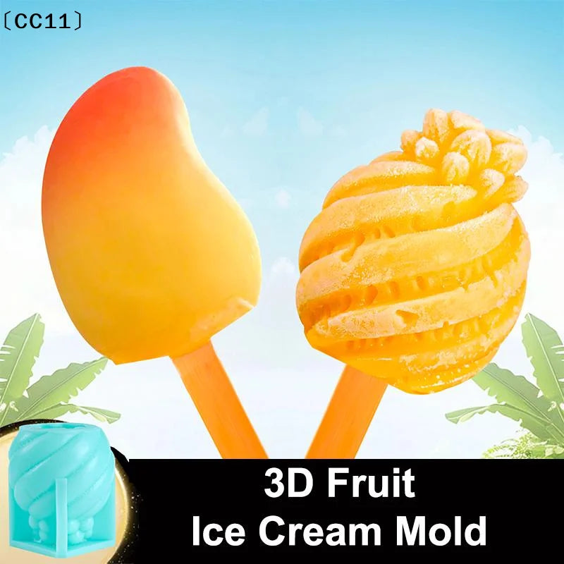 Food-safe Fruits Ice Cream Mold 3D Strawberry Mango Peach Design Easy Qme