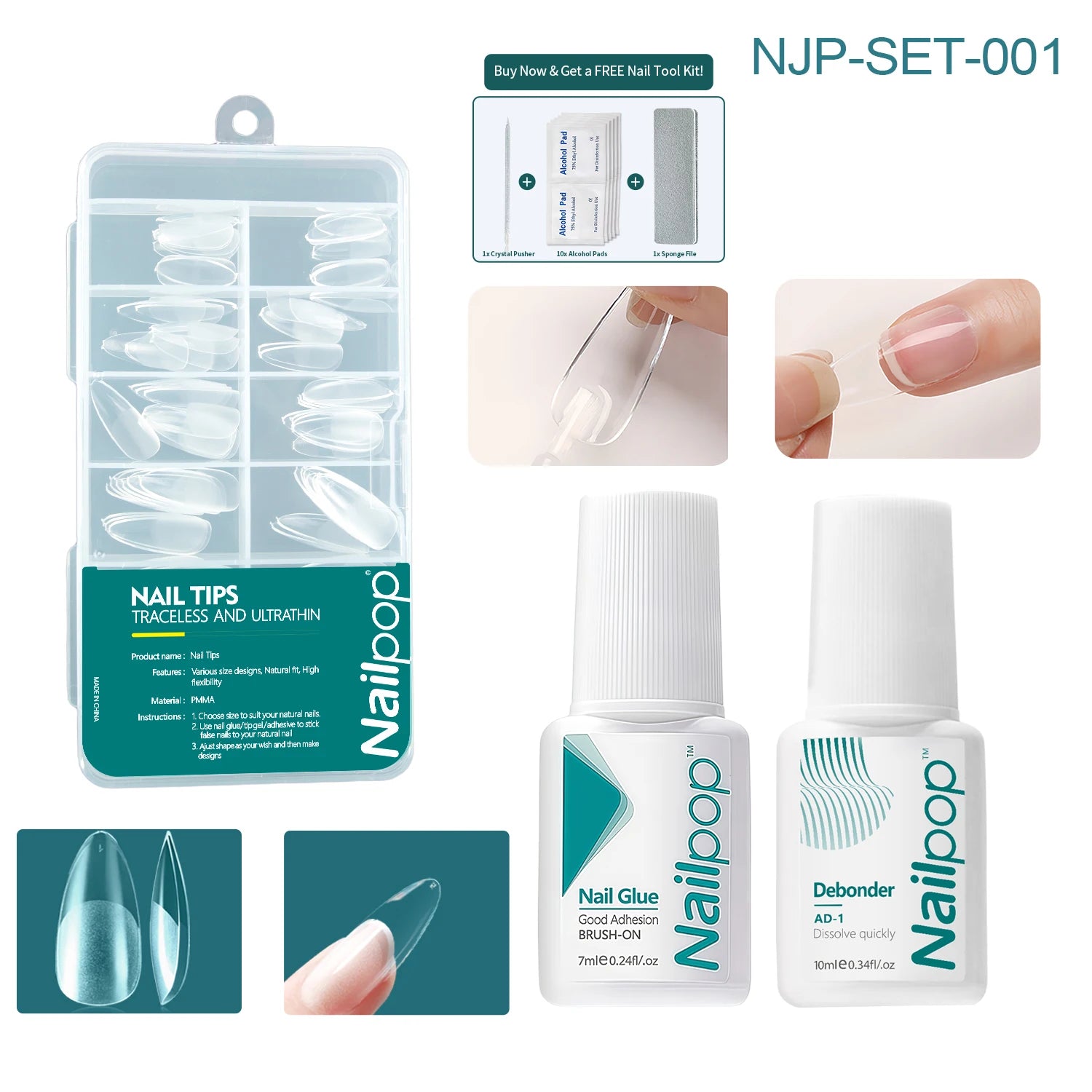 Nailpop Fake Nail Press Nails File Manicure Tools Home Salon DIY Prep Qme NJP-SET-001 No plug