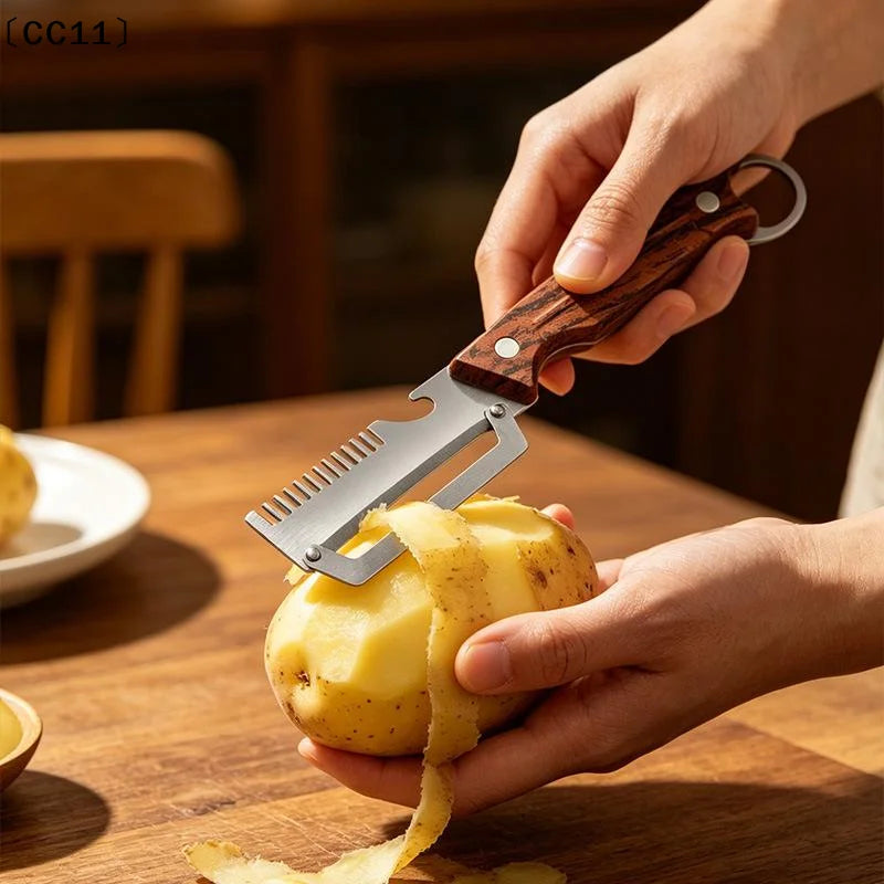 3-In-1 Stainless Steel Vegetable Peeler Bottle Opener Onion Slicer Qme