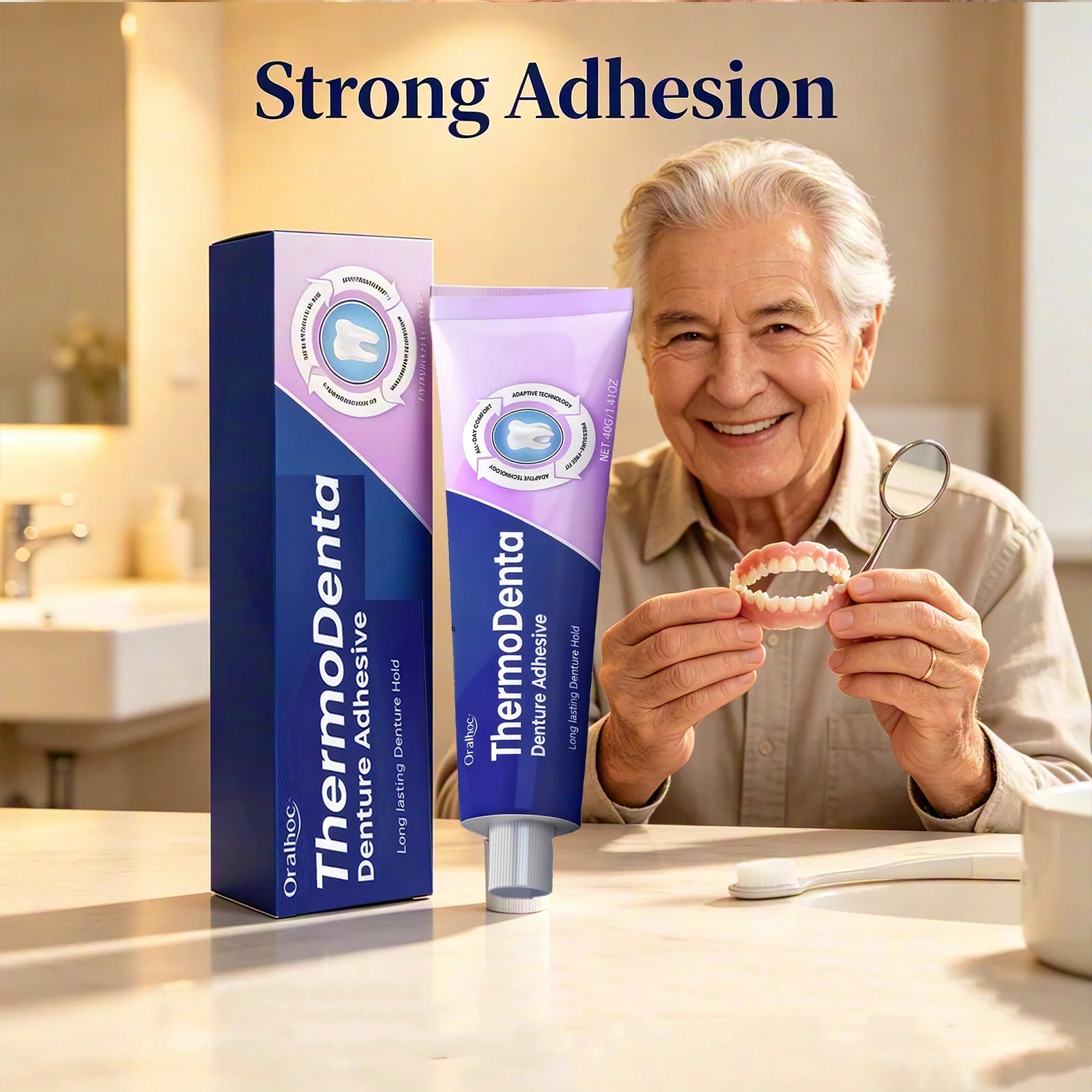 Oralhoe Thermoplastic Denture Adhesive Glue for Upper & Lower Denture Waterproof Chewing Comfortable Dentures Fixing Cream 40g Qme