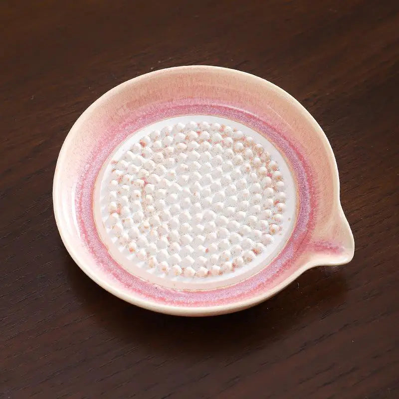Porcelain Ceramic Garlic Grater Plate Ginger Wasabi Grinder With Spout Kitchen Tool For Paste Making Qme Pink