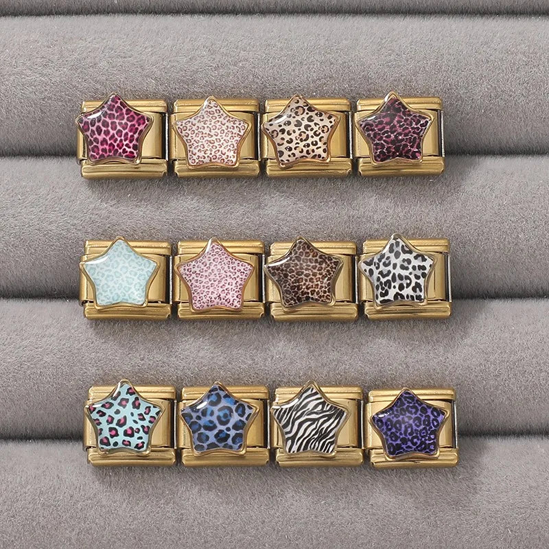 2026 Colorful Blue Rose Leopard Print Stars Zebra Golden Italian Link Fit 9mm Stainless Steel Charms Jewelry DIY Bracelets Gift Qme