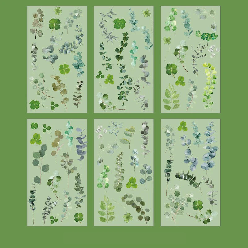 6 Pcs Journal Stickers, Plant and Flower Stickers,PET Waterproof Transparent Floral Patterns,DIY Photo Album Decoration Stickers Qme Eucalyptus