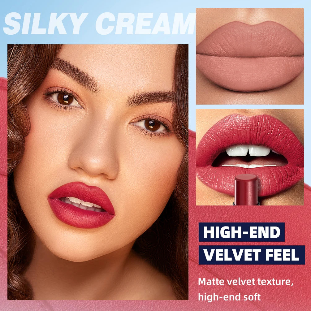 QIBEST Nude Velvet Matte Lipstick Long-lasting Highly Pigmented Lip Tint Not Stick Cups Red Green Orange Black White Lip Stain Qme